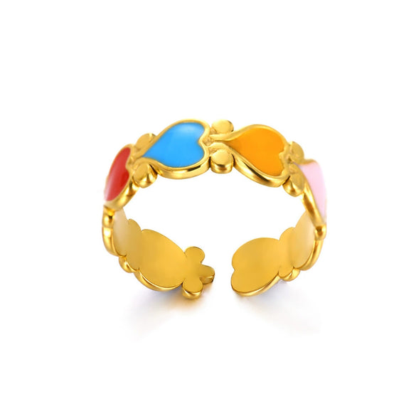 Ring Stainless Steel Geometric U Shape Oil Dripping Enamel Colorful Real Gold Electroplated