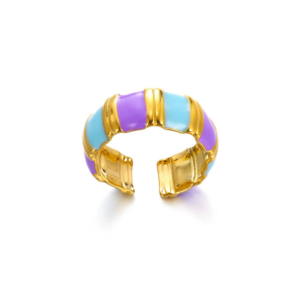Ring Stainless Steel Geometric U Shape Oil Dripping Enamel Colorful Real Gold Electroplated