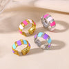 Ring Stainless Steel Geometric U Shape Oil Dripping Enamel Colorful Real Gold Electroplated