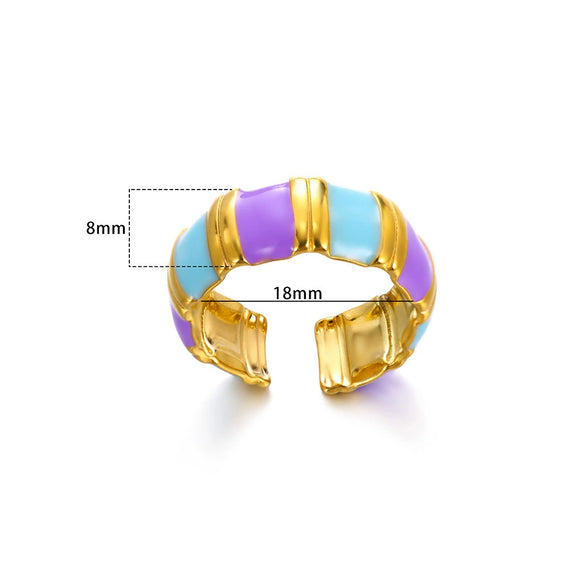Ring Stainless Steel Geometric U Shape Oil Dripping Enamel Colorful Real Gold Electroplated