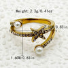 Ring Stainless Steel Gold Plated Diamond Star Freshwater Pearl French Retro Electroplating