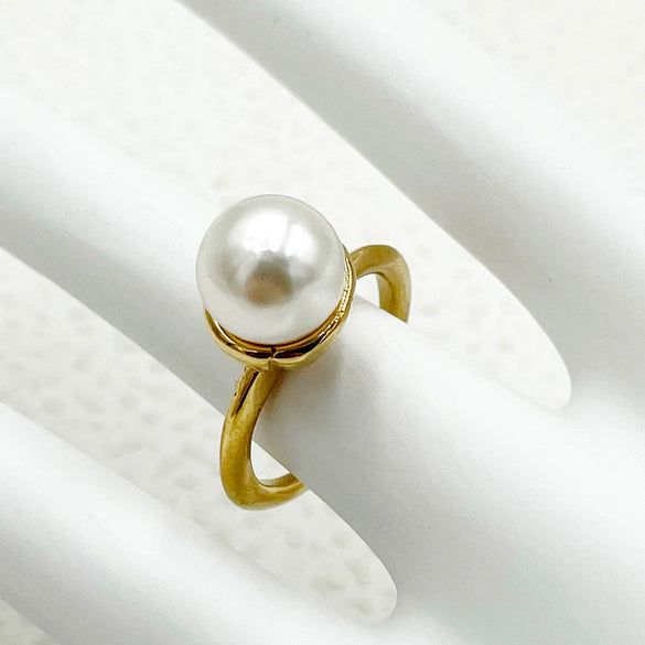 Ring Stainless Steel Gold Plated Diamond Star Freshwater Pearl French Retro Electroplating