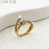 Ring Stainless Steel Gold Plated Diamond Star Freshwater Pearl French Retro Electroplating