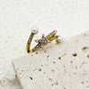 Ring Stainless Steel Gold Plated Diamond Star Freshwater Pearl French Retro Electroplating