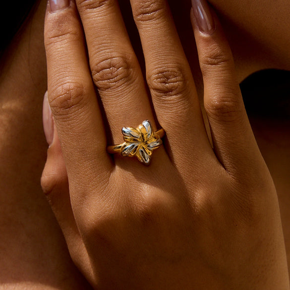 Ring Stainless Steel Gold Plated Star Retro Style