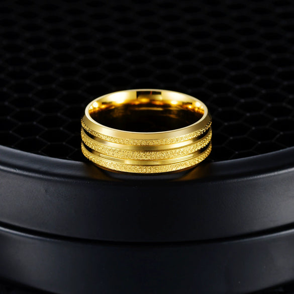 Ring Stainless Steel Goldplated Geometric Frosted Light Luxury Jewelry