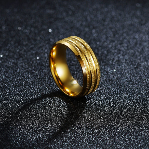 Ring Stainless Steel Goldplated Geometric Frosted Light Luxury Jewelry