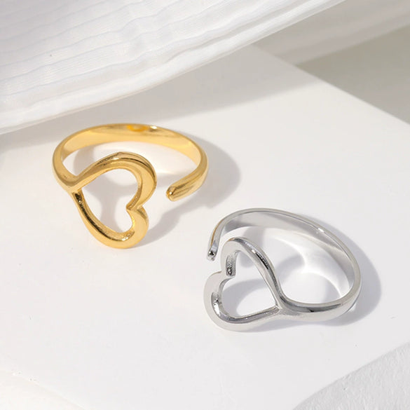 Ring Stainless Steel Heartshaped Electroplated Sweet Style Women's