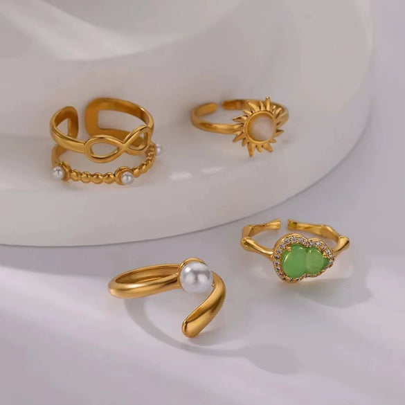 Ring Stainless Steel Imitation Pearl 8Shaped Double Layer Gourd Open Finger Electroplating Women's