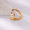 Ring Stainless Steel Imitation Pearl 8Shaped Double Layer Gourd Open Finger Electroplating Women's