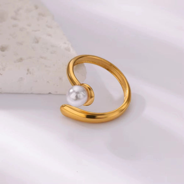Ring Stainless Steel Imitation Pearl 8Shaped Double Layer Gourd Open Finger Electroplating Women's