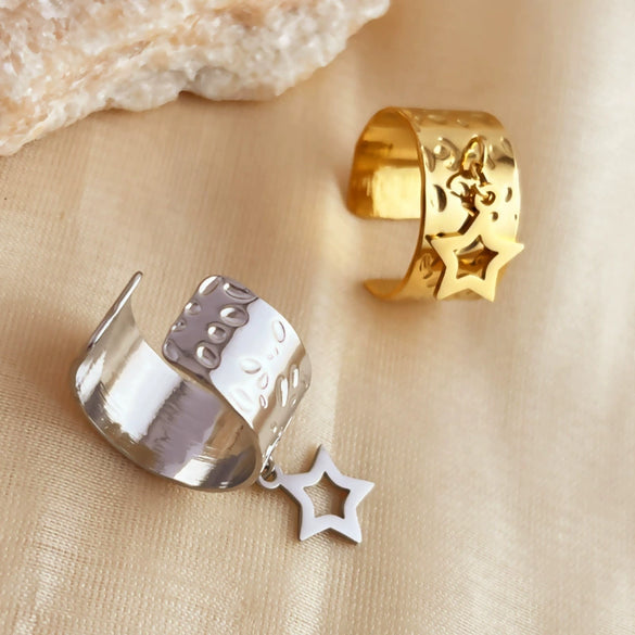 Ring Stainless Steel 18K Gold Plated Heart Geometric Opening Unisex Electroplated