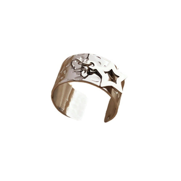 Ring Stainless Steel 18K Gold Plated Heart Geometric Opening Unisex Electroplated