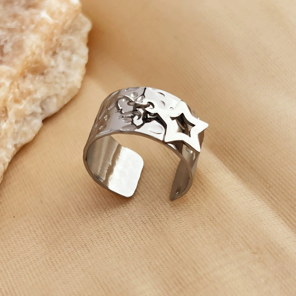 Ring Stainless Steel 18K Gold Plated Heart Geometric Opening Unisex Electroplated