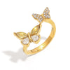 Ring Stainless Steel 18K Gold Plated Imitation Pearl Double Butterfly Animal Zodiac Electroplated