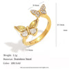 Ring Stainless Steel 18K Gold Plated Imitation Pearl Double Butterfly Animal Zodiac Electroplated