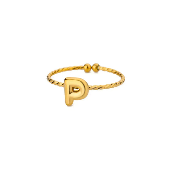 Ring Stainless Steel 18K Gold Plated Letter Open Unisex Electroplated