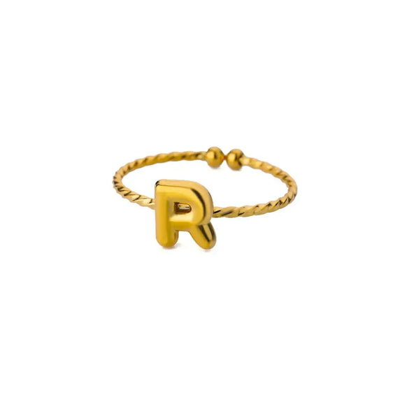 Ring Stainless Steel 18K Gold Plated Letter Open Unisex Electroplated