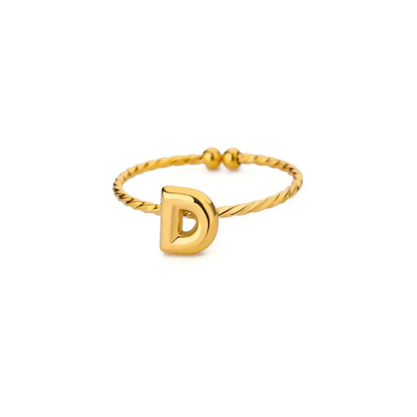 Ring Stainless Steel 18K Gold Plated Letter Open Unisex Electroplated