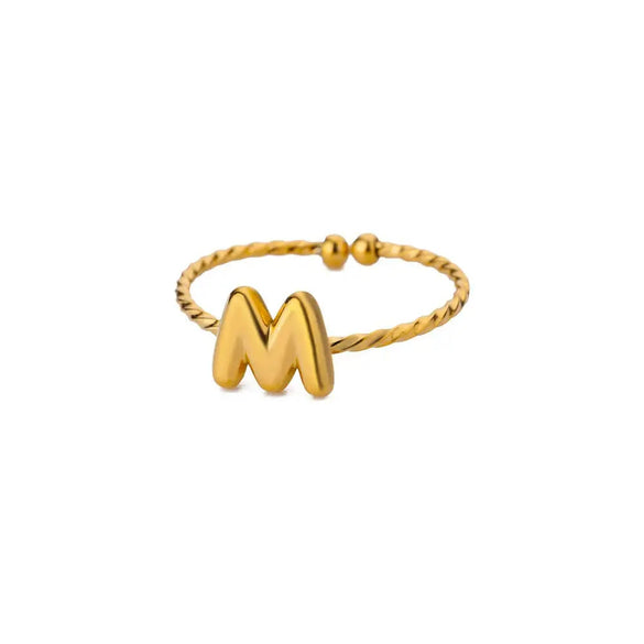 Ring Stainless Steel 18K Gold Plated Letter Open Unisex Electroplated