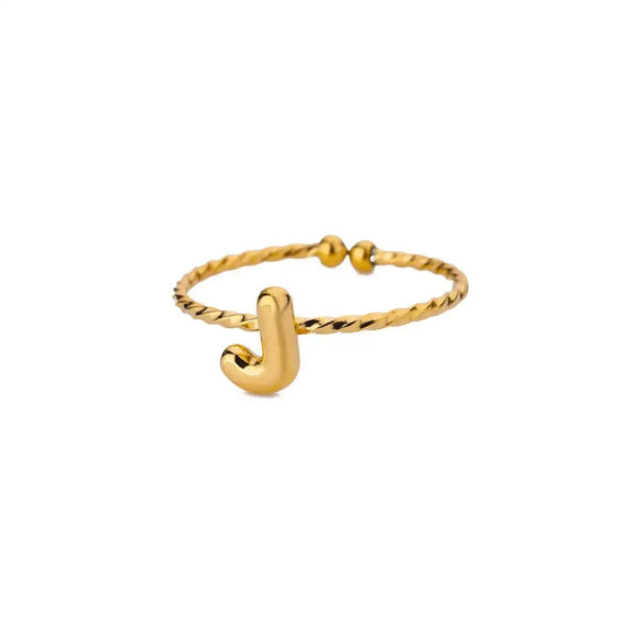 Ring Stainless Steel 18K Gold Plated Letter Open Unisex Electroplated