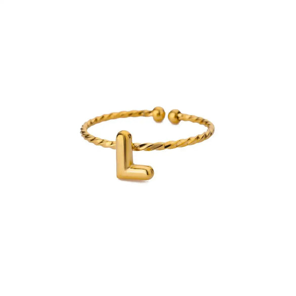 Ring Stainless Steel 18K Gold Plated Letter Open Unisex Electroplated