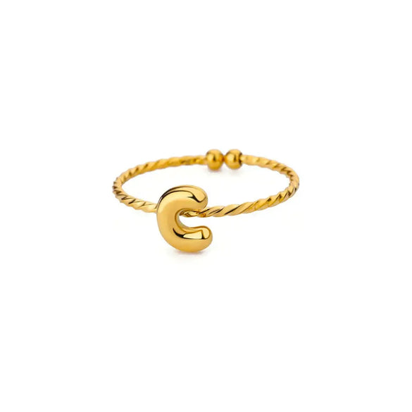 Ring Stainless Steel 18K Gold Plated Letter Open Unisex Electroplated