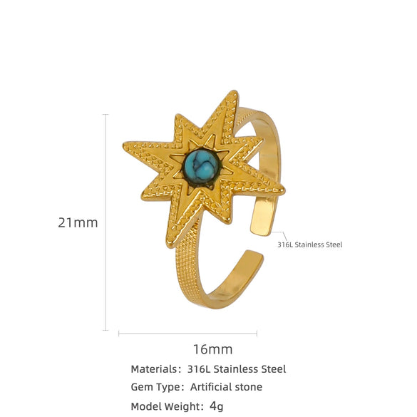Ring Stainless Steel Natural Turquoise Electroplating Stellar Fashion Charm Women