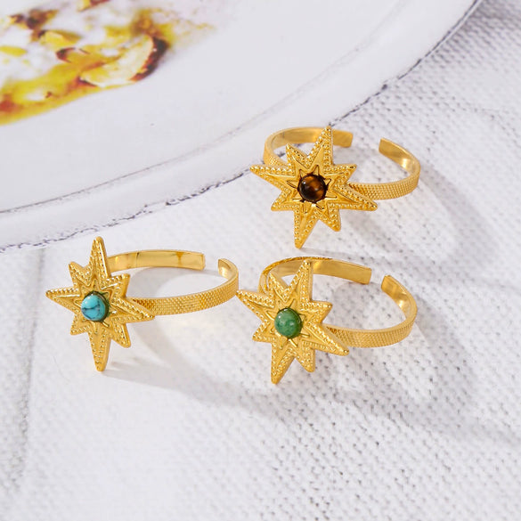 Ring Stainless Steel Natural Turquoise Electroplating Stellar Fashion Charm Women