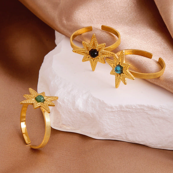 Ring Stainless Steel Natural Turquoise Electroplating Stellar Fashion Charm Women