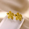Ring Stainless Steel Pearls Geometric Exaggerated Four Petal Flower Electroplating