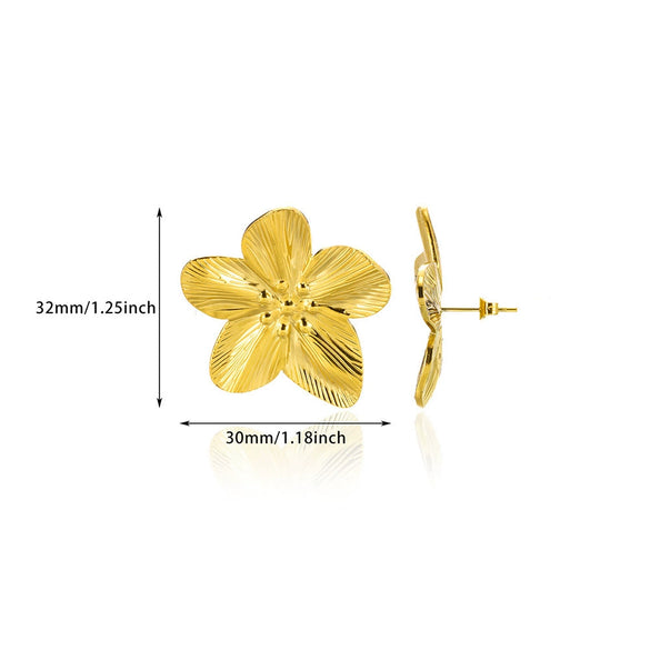 Ring Stainless Steel Pearls Geometric Exaggerated Four Petal Flower Electroplating