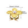 Ring Stainless Steel Pearls Geometric Exaggerated Four Petal Flower Electroplating