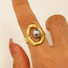 Ring Stainless Steel Real Gold Plated Geometric Water Drop Zircon Open Doublelayer Specialshaped