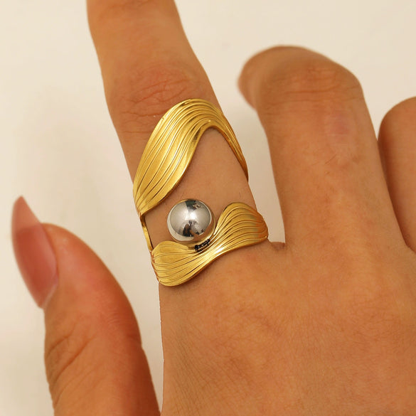 Ring Stainless Steel Real Gold Plated Geometric Water Drop Zircon Open Doublelayer Specialshaped