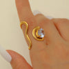 Ring Stainless Steel Real Gold Plated Geometric Water Drop Zircon Open Doublelayer Specialshaped