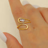 Ring Stainless Steel Real Gold Plated Geometric Water Drop Zircon Open Doublelayer Specialshaped