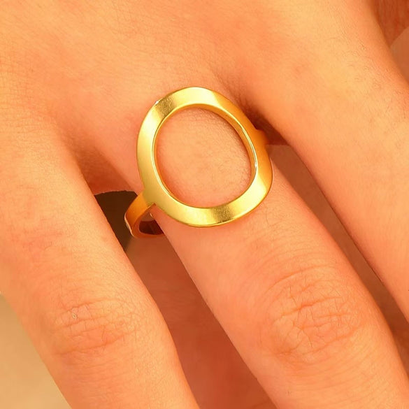 Ring Stainless Steel Real Gold Plated Geometric Water Drop Zircon Open Doublelayer Specialshaped