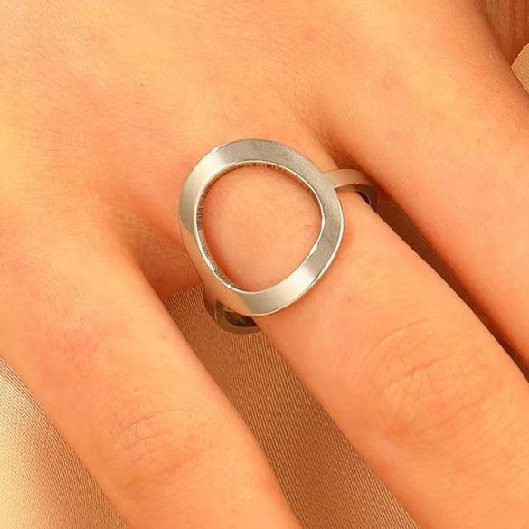 Ring Stainless Steel Real Gold Plated Geometric Water Drop Zircon Open Doublelayer Specialshaped