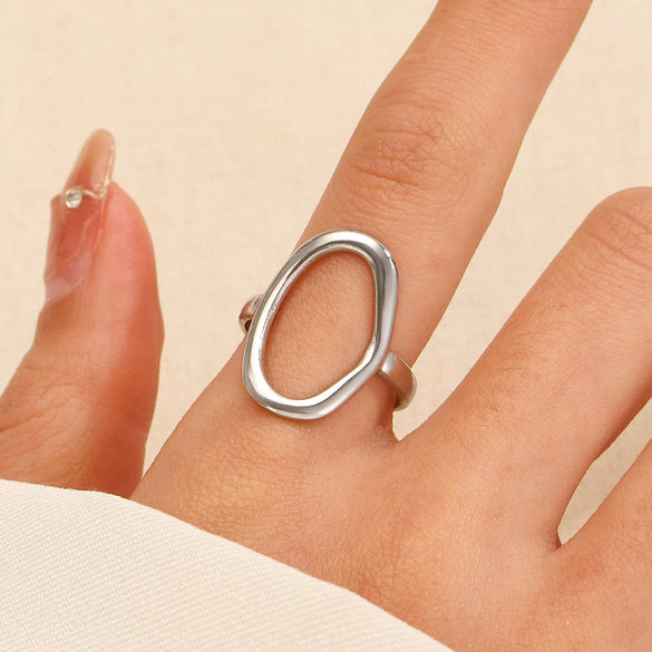 Ring Stainless Steel Real Gold Plated Geometric Water Drop Zircon Open Doublelayer Specialshaped