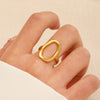 Ring Stainless Steel Real Gold Plated Geometric Water Drop Zircon Open Doublelayer Specialshaped