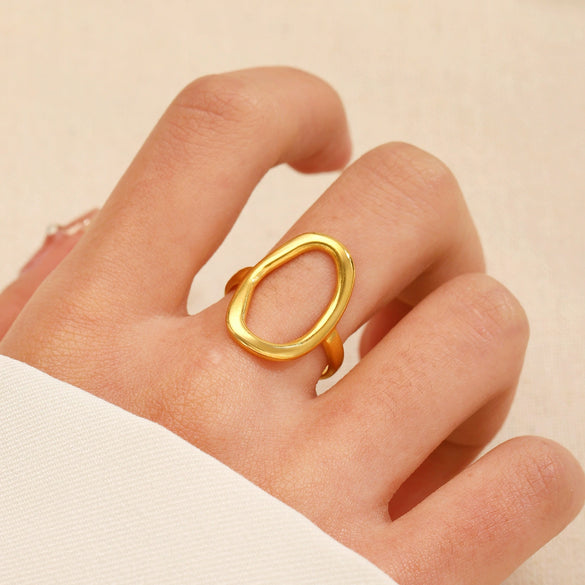 Ring Stainless Steel Real Gold Plated Geometric Water Drop Zircon Open Doublelayer Specialshaped