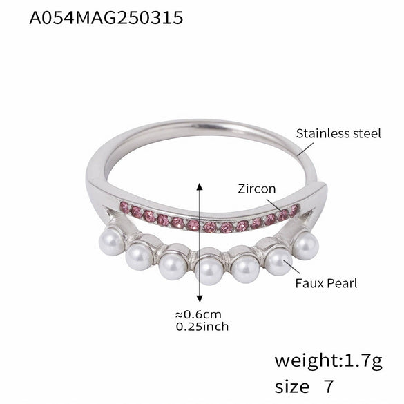 Ring 316L Stainless Steel Double Layer 5A Zircon Viscose Drill Side Opening Adjustment Geometric Style 18K Gold Plated