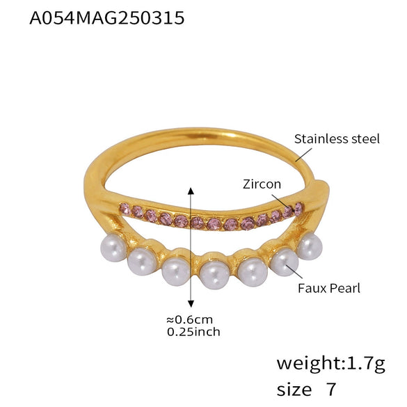 Ring 316L Stainless Steel Double Layer 5A Zircon Viscose Drill Side Opening Adjustment Geometric Style 18K Gold Plated