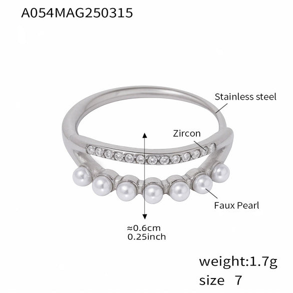 Ring 316L Stainless Steel Double Layer 5A Zircon Viscose Drill Side Opening Adjustment Geometric Style 18K Gold Plated
