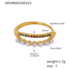 Ring 316L Stainless Steel Double Layer 5A Zircon Viscose Drill Side Opening Adjustment Geometric Style 18K Gold Plated