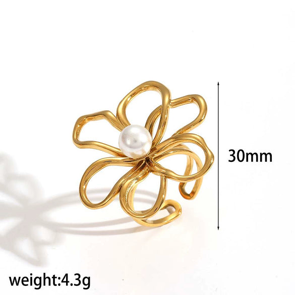Ring Titanium Steel Flower Leaves Geometric Electroplated Highend Jewelry