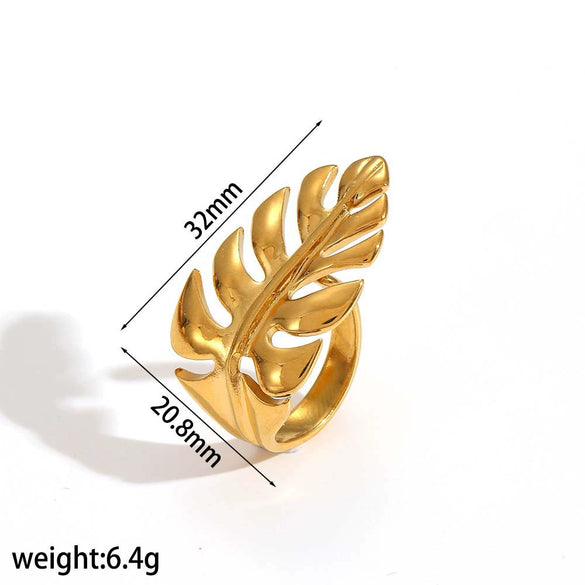 Ring Titanium Steel Flower Leaves Geometric Electroplated Highend Jewelry