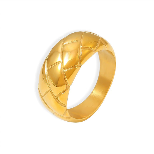 Ring 316L Stainless Steel Geometric Pattern 18K Gold Plated Retro Design For Women
