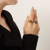 Ring 316L Stainless Steel Geometric Retro Natural Stone Tiger Eye Stone Inlay Electroplating Unisex High Quality Accessories